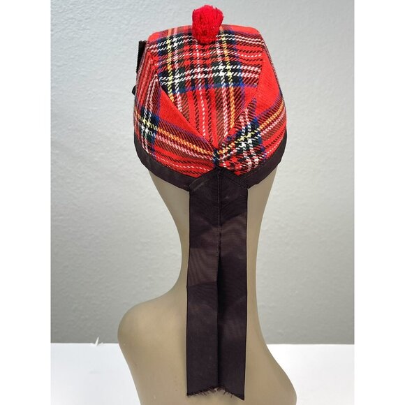 VTG SIZE 6.5 52cm Red Tartan Plaid Scottish Highland GLENGARRY Cap Made Scotland - Picture 6 of 9